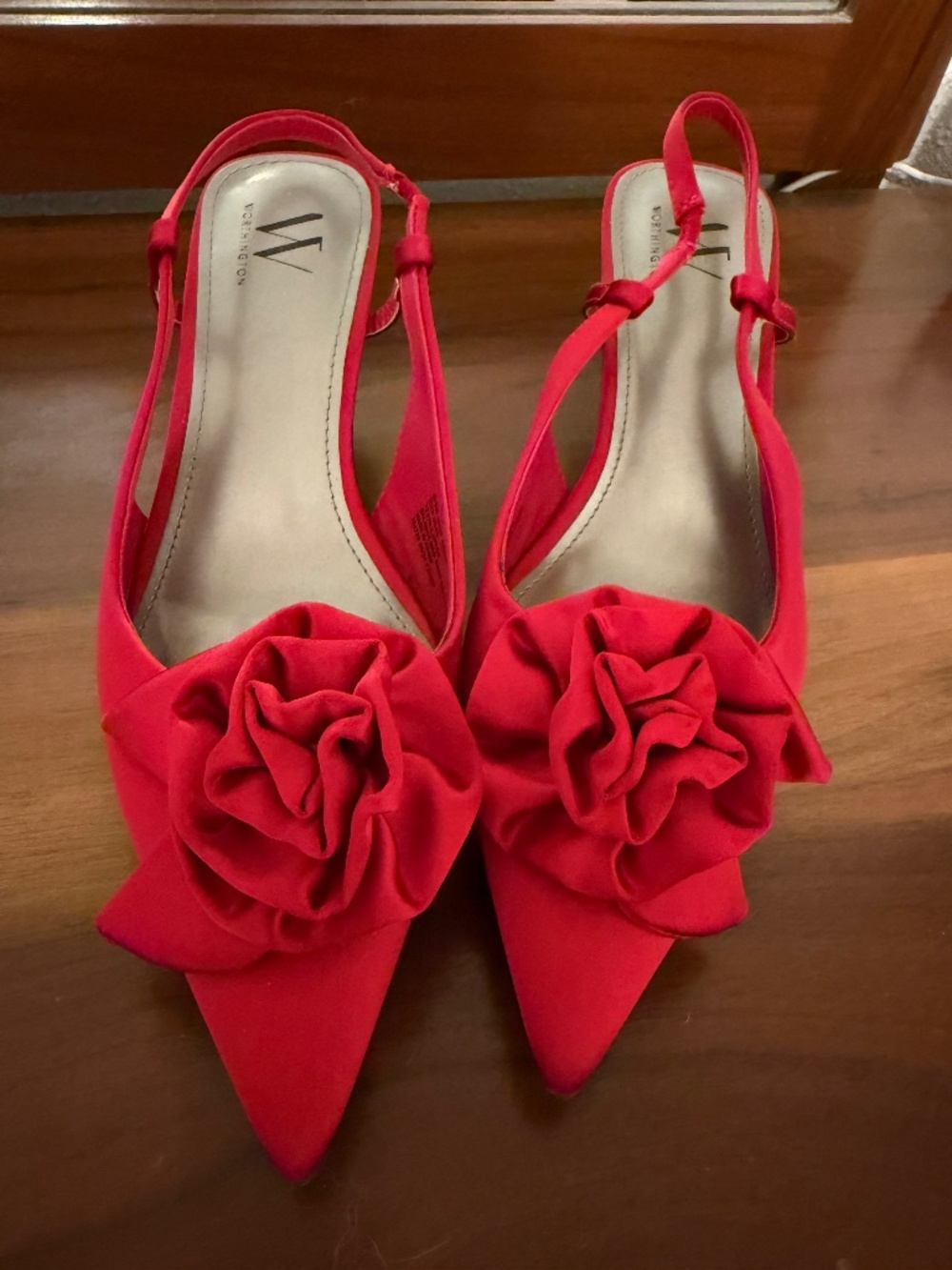 Worthington “ROSIE” | Red Kitten Heels with Rose Detail